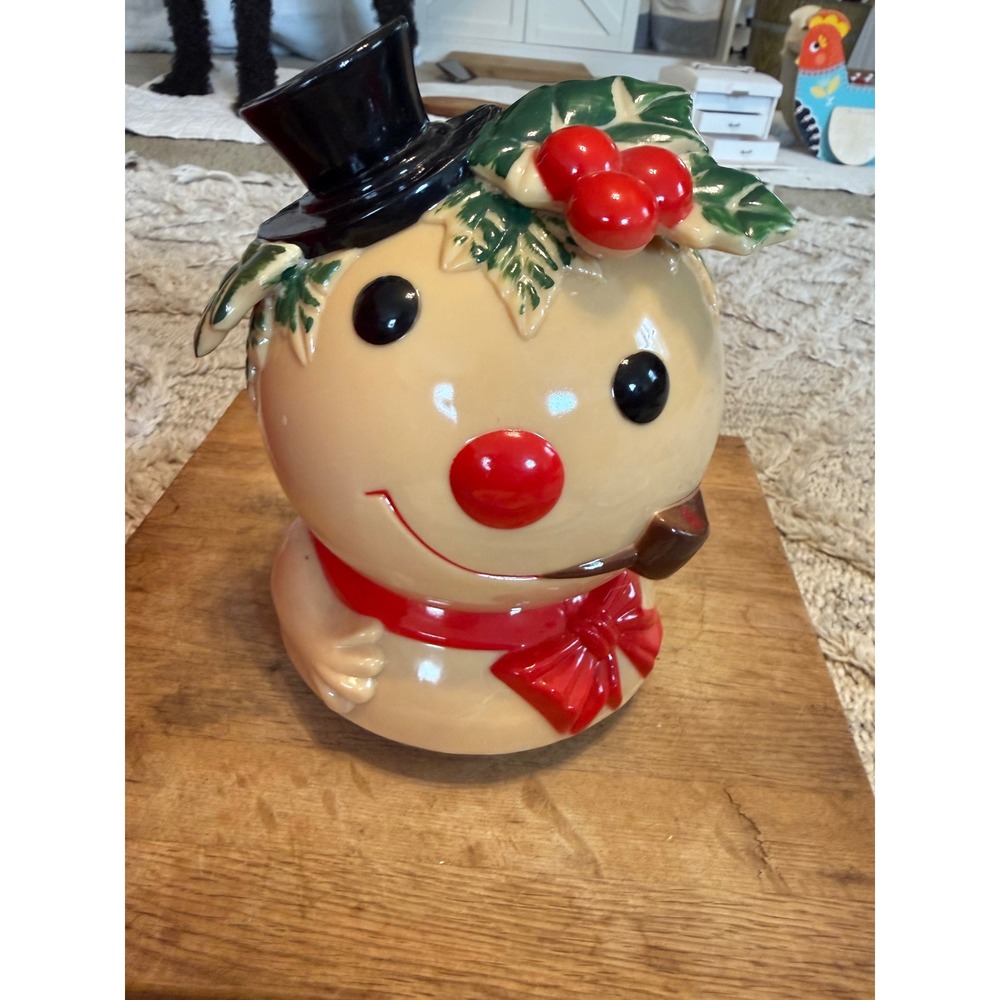 Vintage  Frosty the Snowman Music Box Spins Christmas Holiday Top Hat Holly Pipe